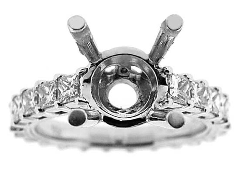 Single Row Eternity 1.76ct Princess Diamonds Semi Mount Engagement Ring 18kt White Gold