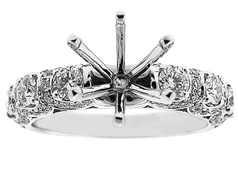 Six Stone with Halos on Shank  0.83ct Semi Mount Engagement Ring 18kt White Gold