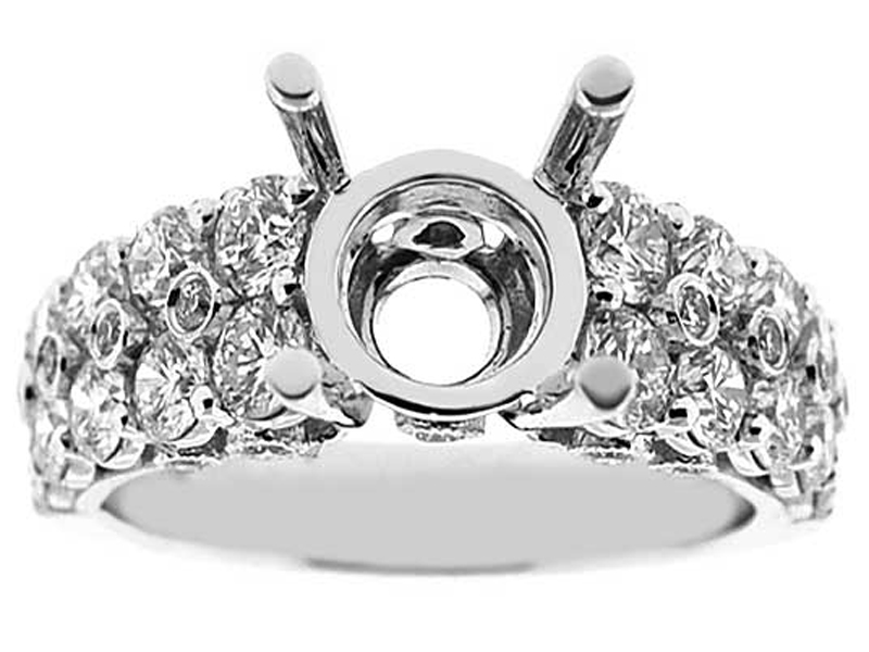Unique Two Row With Side Miligrain and Diamonds 2.02ct Semi Mount Engagement Ring 18kt White Gold