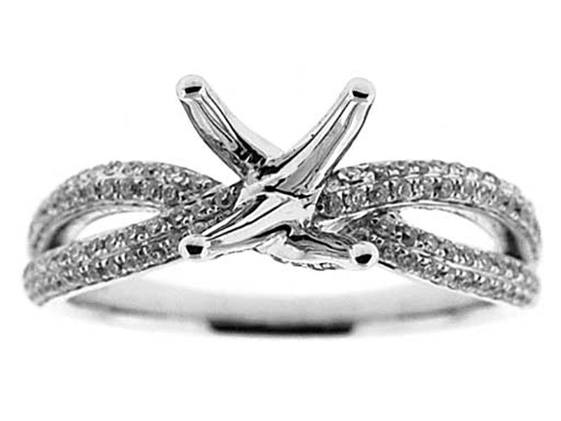 Twist Shank Pave 0.37ct Diamond Semi Mount Engagement Ring 18kt White Gold