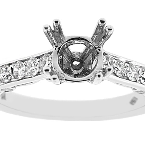 Straight Row of Preset Diamond Shank with Scroll Design Sides Engagement Ring Semi Mount