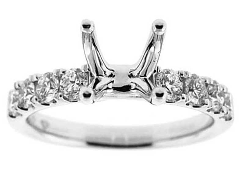 One Row Micro Prong Set 0.66ct Diamond Semi Mount Engagement Ring 18kt White Gold