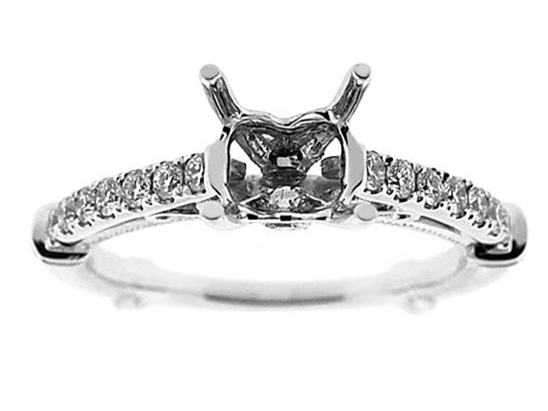 Single Row with Sides Fligree Crafted with Rope 0.30ct Diamond Semi Mount Engagement Ring 18kt White Gold