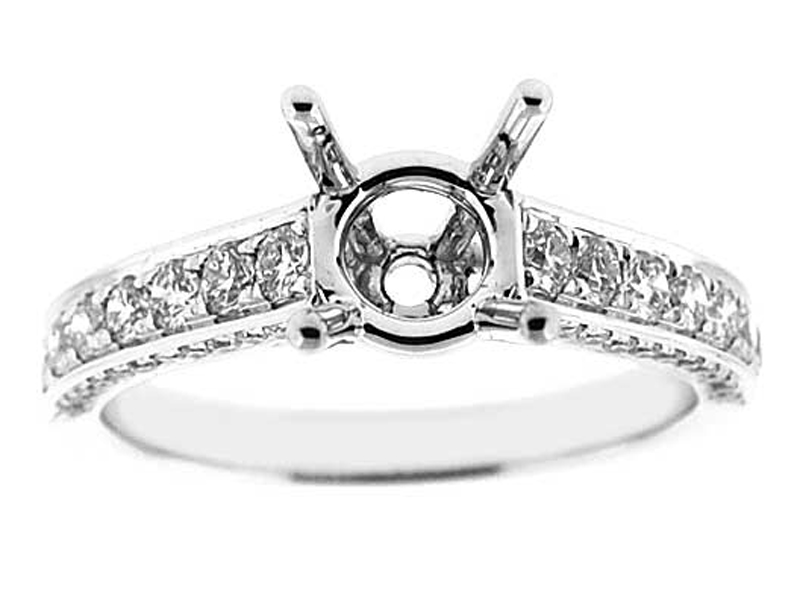3 Sided One row Micro Prong Semi Mount Diamond Engagement Ring 18kt White Gold