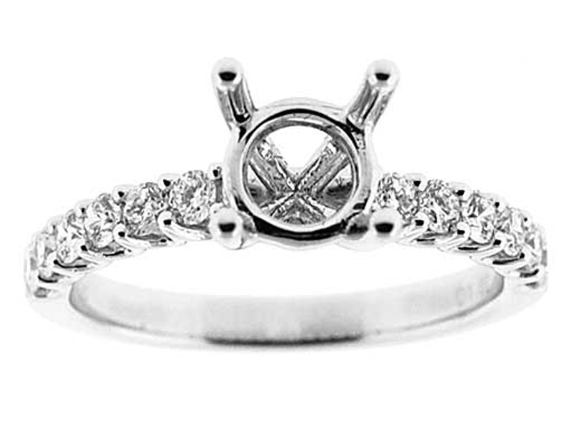U Prong Set Single Row Semi Mount Diamond Engagement Ring 18kt White Gold