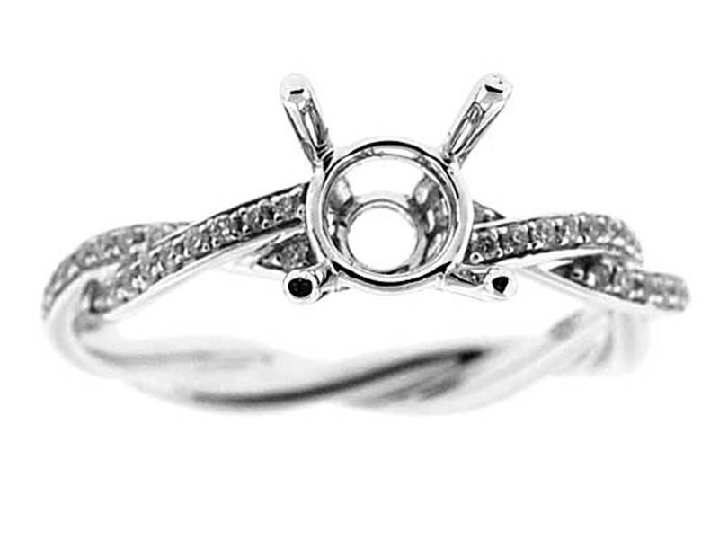 Twist Shank 0.15ct Diamond Semi Mount Engagement Ring 18kt White Gold