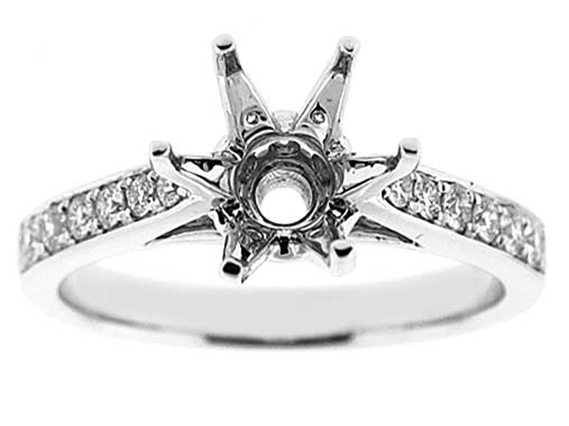 Single Row Preset 0.37ct Diamond Engagement Ring Semi Mount 18kt White Gold