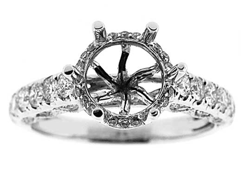 Side Halo Single Row Scallop Milligrain Sides Semi Mount Diamond Engagement Ring