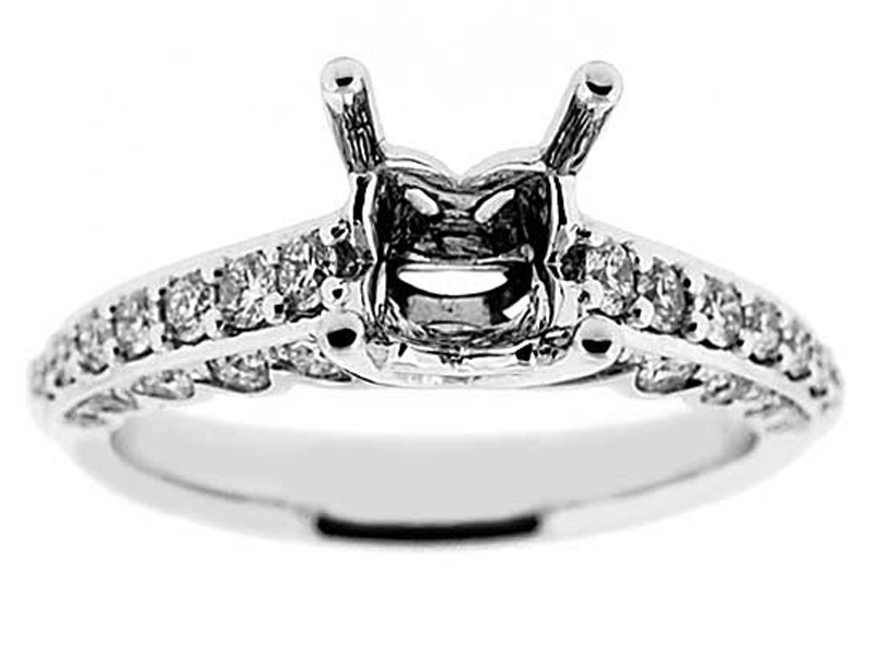 3 Sided Scalloped Sides Diamond Engagement Ring Semi Mount