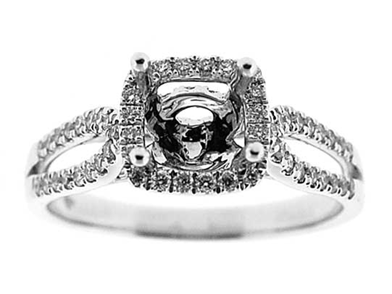Square Halo with Split Shank Diamond Engagement Ring Semi Mount