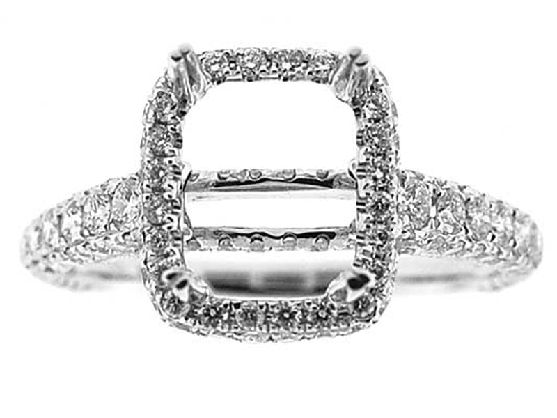 Rectangle Halo Pave Set Shank Diamond Engagement Ring Semi Mount