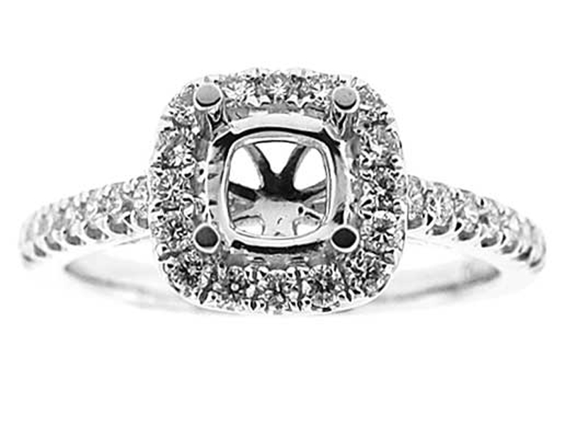 Cushion Halo Diamond Engagement Ring Semi Mount