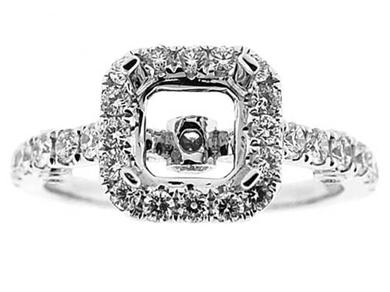 Square Halo Filigree Sides Diamond Engagement Ring Semi Mount