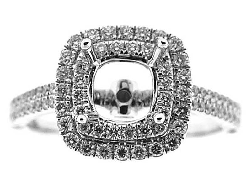 Square Double Halo Two Row Shank Diamond Engagement Ring Semi Mount