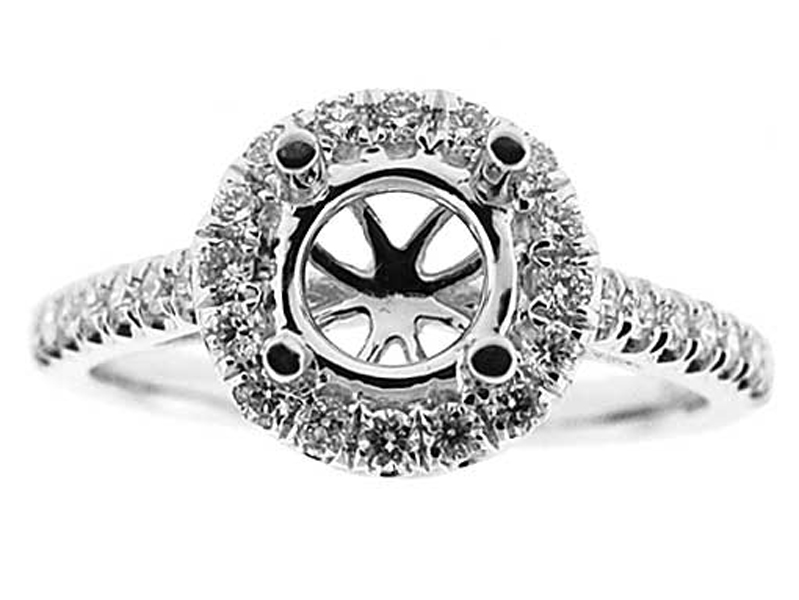 Halo Single Row Shank Diamond Engagement Ring Semi Mount