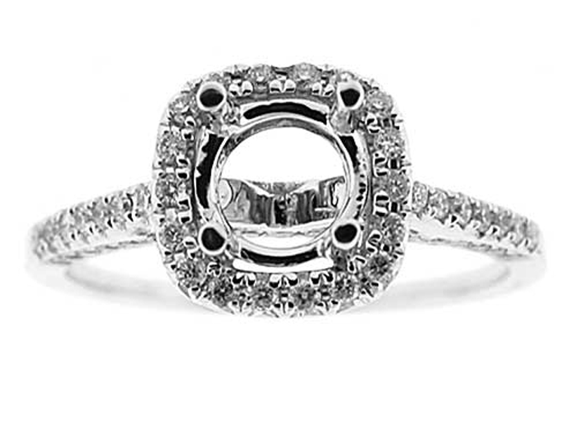 Square Halo 3 Sided Diamond Engagement Ring Semi Mount