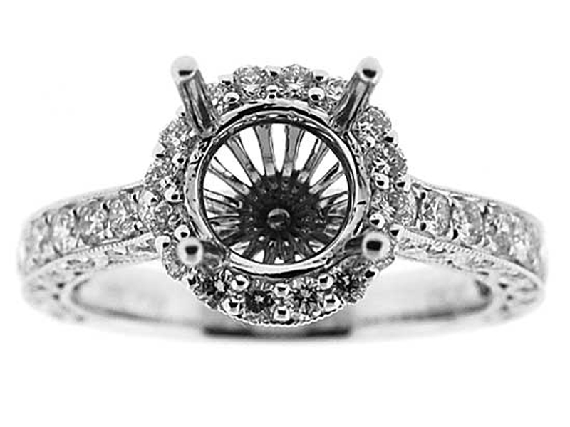 Halo Single Row With Scalloped Sides Diamond Engagement Ring Semi Mount