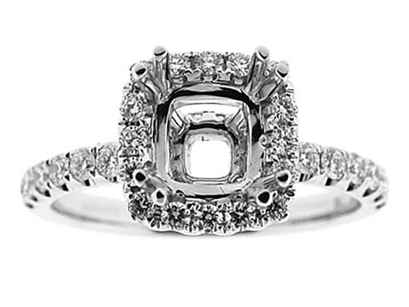 Princess Halo Single Row Shank Diamond Engagement Ring Semi Mount