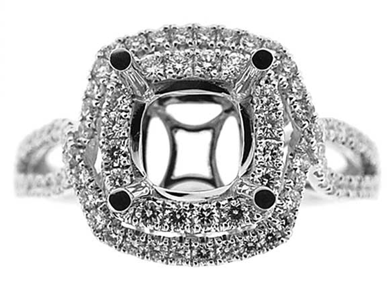 Square Double Halo Twist Shank Diamond Engagement Ring Semi Mount