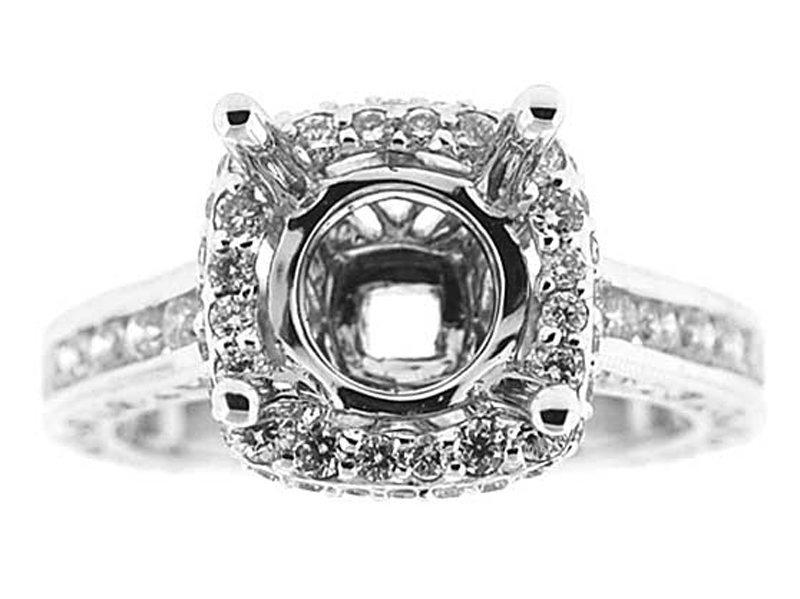 Square Halo Channel Set Shank Scalloped Sides Diamond Engagement Ring Semi Mount