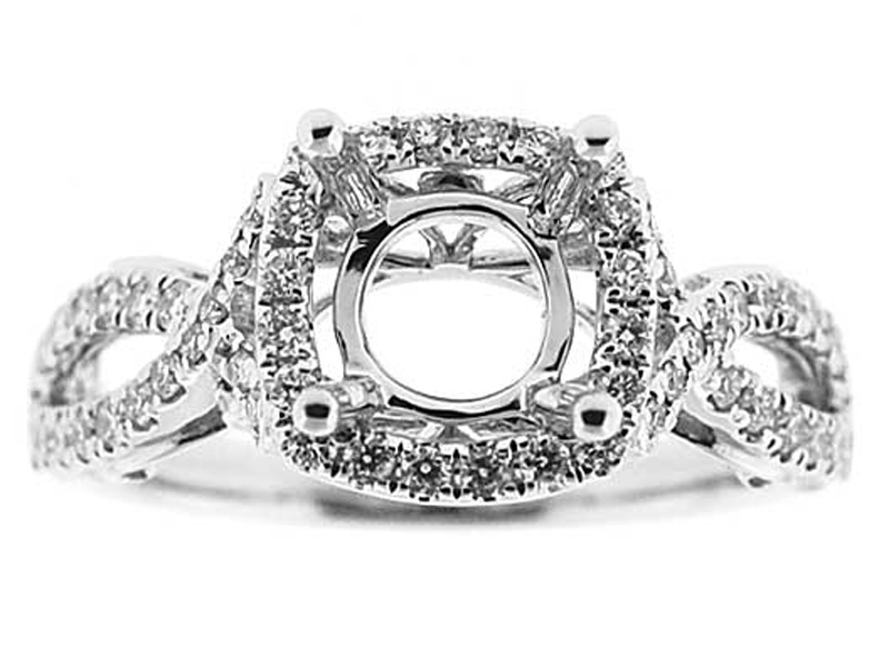 Princess Halo Twist Shank Diamond Engagement Ring Semi Mount