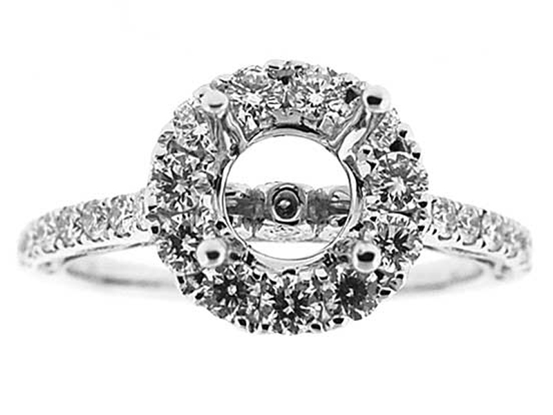 Halo Single Row Shank Filigree Miligrain Side Diamond Engagement Ring Semi Mount