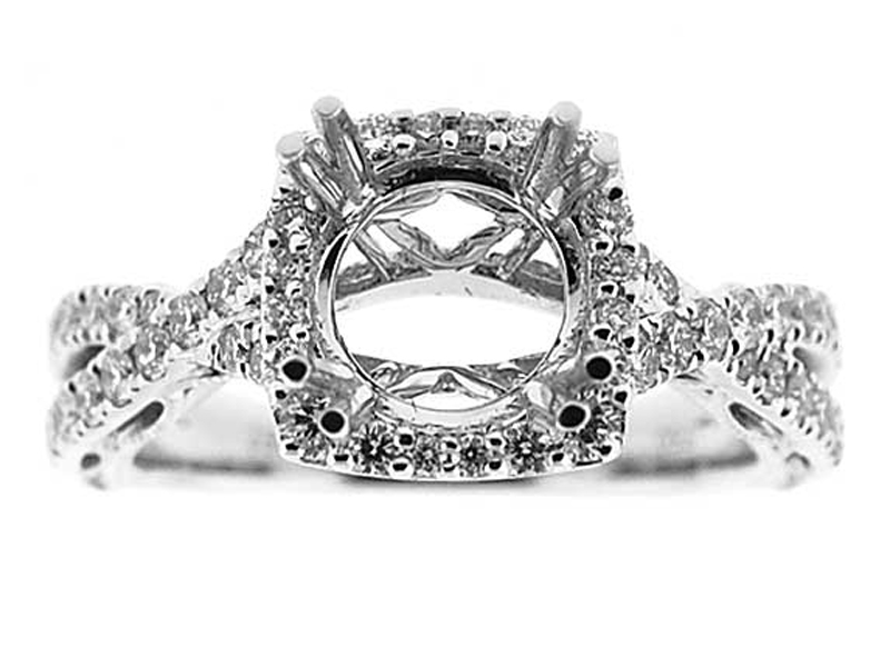 Square Halo Criss Cross Split Shank Diamond Engagement Ring Semi Mount