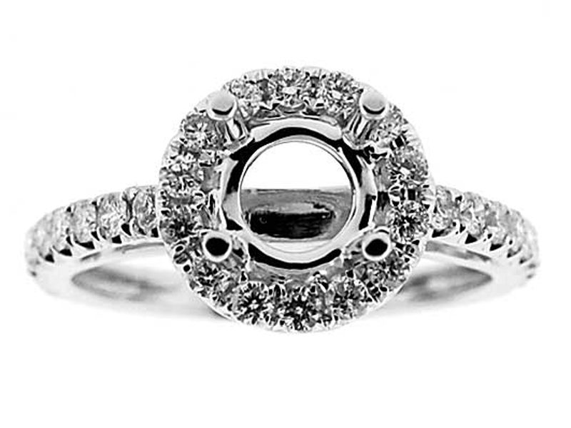 Halo Single Row Shank Diamond Engagement Ring Semi Mount
