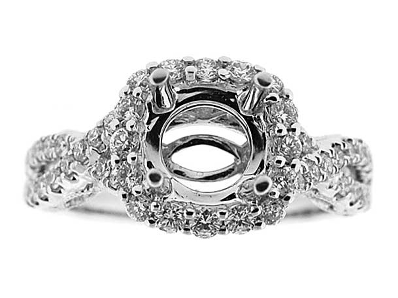 Square Halo Criss Cross Twist Split Shank Diamond Engagement Ring Semi Mount