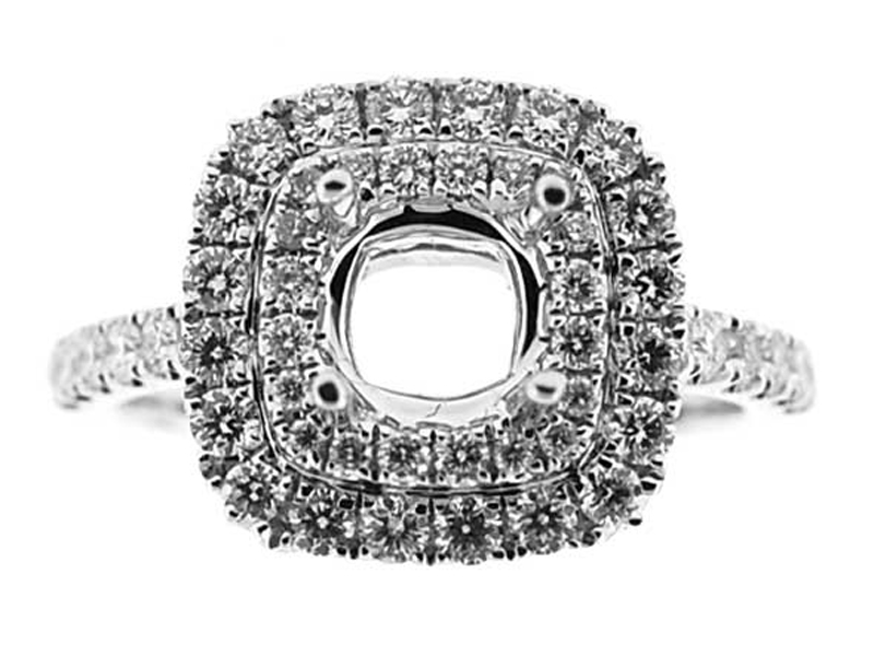 Double Square Halo Single Row Shank Diamond Engagement Ring Semi Mount