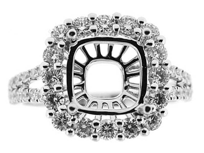 Square Halo Split Shank Diamond Engagement Ring Semi Mount