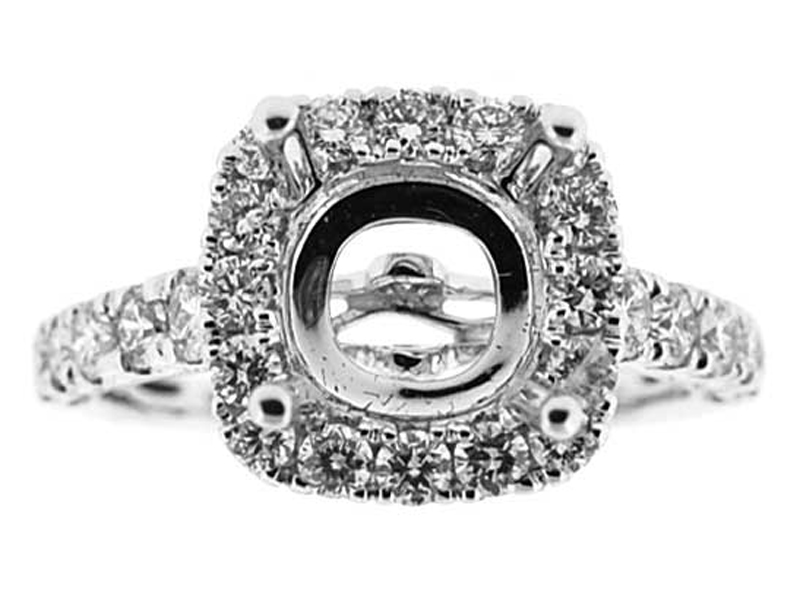 Square Halo Single Row Shank Diamond Engagement Ring Semi Mount