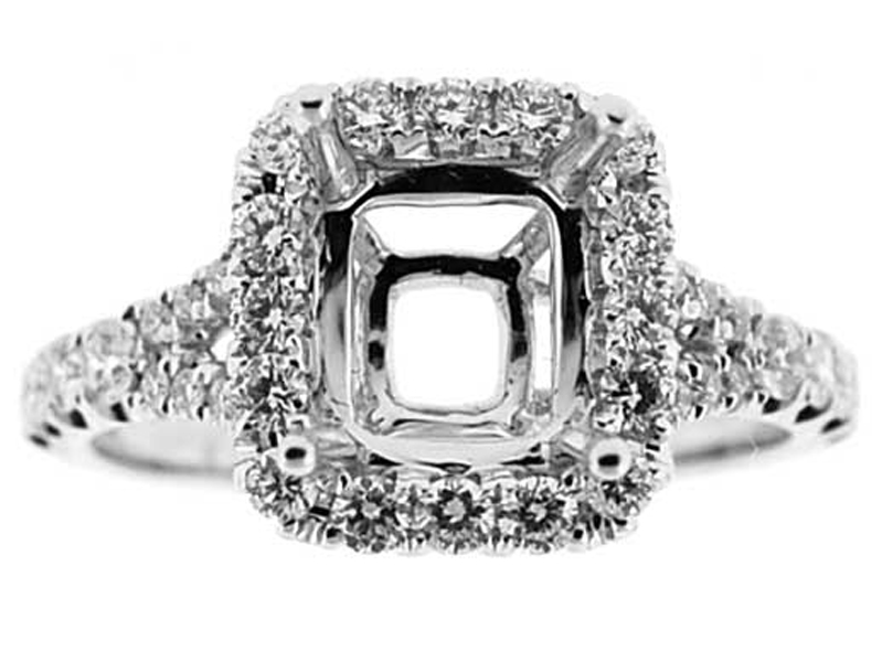 Square Halo Single to Double Split Shank Diamond Engagement Ring Semi Mount