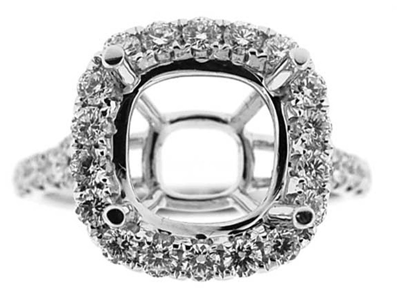 Square Halo Single to Double Split Shank Diamond Engagement Ring Semi Mount