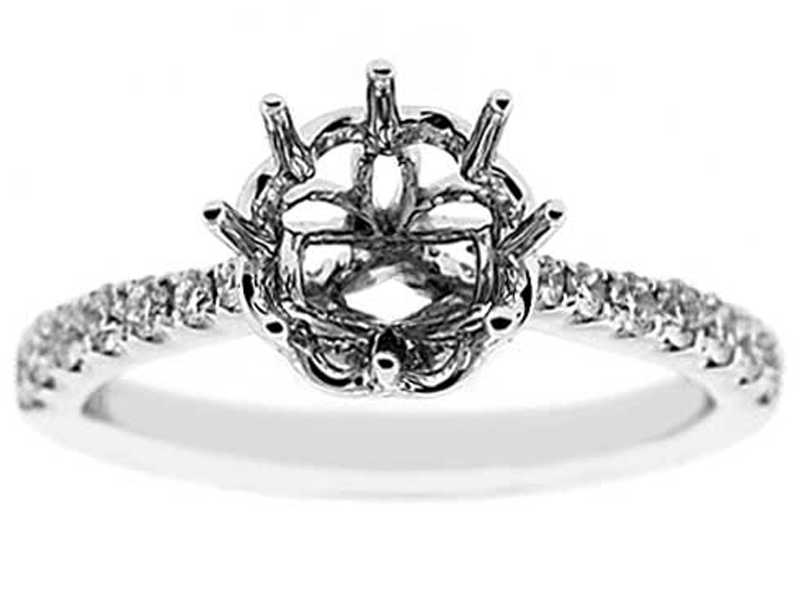 Single Row 8 Prong Crown Head Diamond Engagement Ring Semi Mount