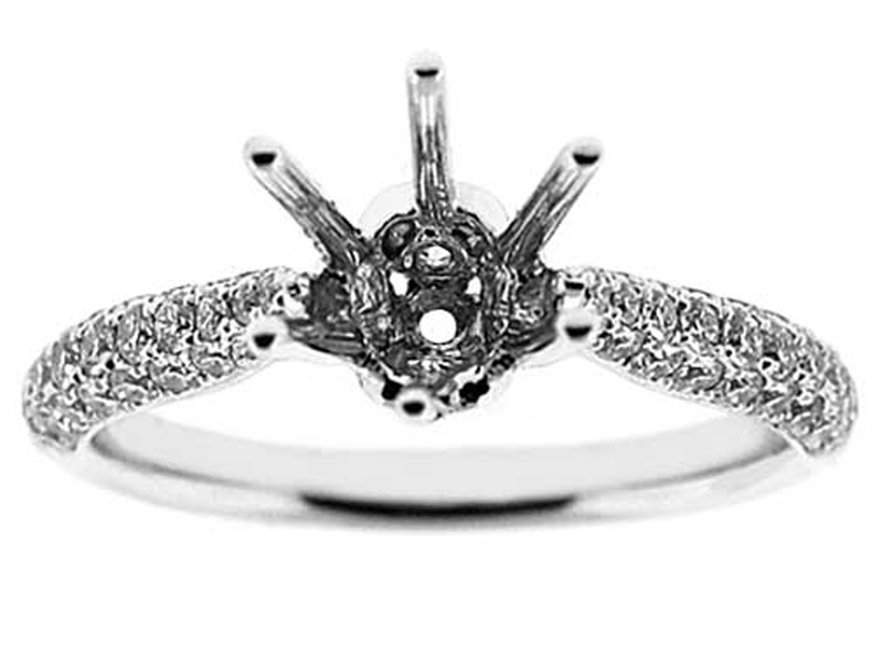 Pave Shank 6 Prong Head with Heart Diamond Engagement Ring Semi Mount