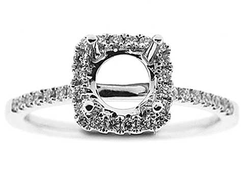 Square Halo Thin Shank Diamond Engagement Ring Semi Mount
