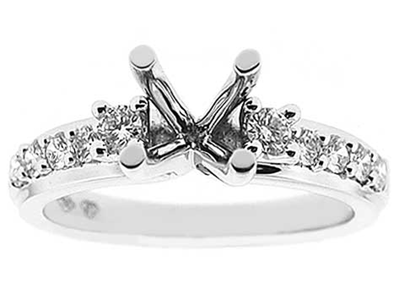 3 Stone Look Single Row Diamond Engagement Ring Semi Mount