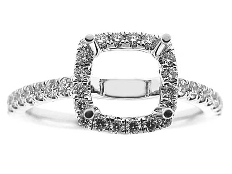 Square Halo Frame Diamond Semi Mount Engagement Ring