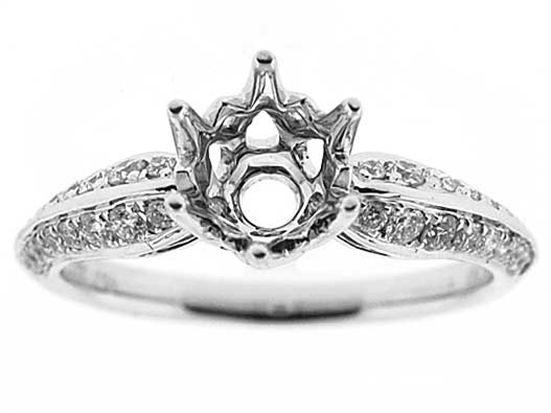 Knife Edge 6 Prong Crown Head Diamond Engagement Ring Semi Mount