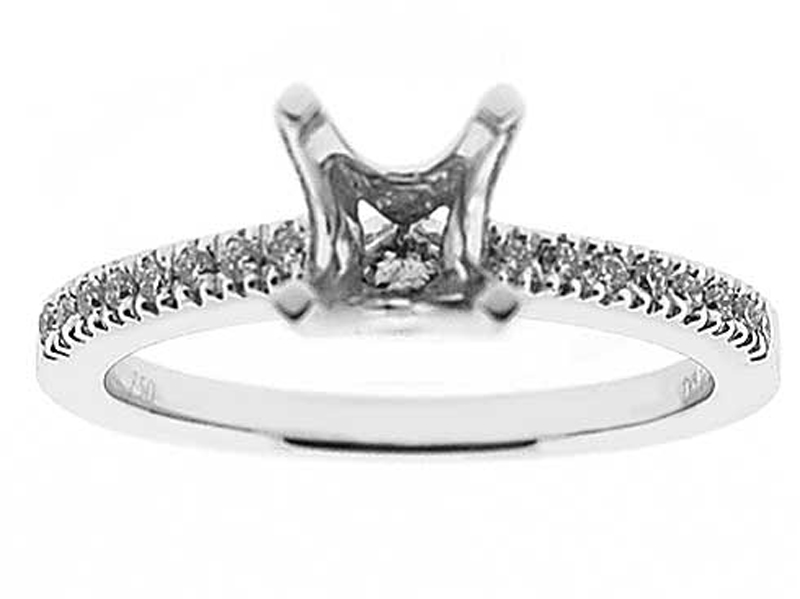 Single Row Semi Mount Diamond Engagement Ring in 18k White Gold