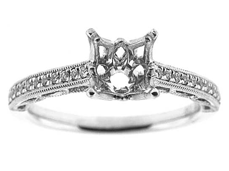 Single Row, Scroll Design Sides Semi Mount Engagement Ring