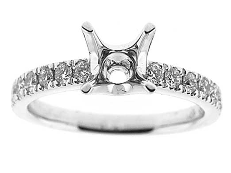 Single Row Diamond Semi Mount Engagement Ring in 18k White Gold