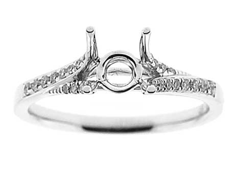 Very Thin Single to Double Row Twist Diamond Semi Mount Engagement Ring in 18k White Gold