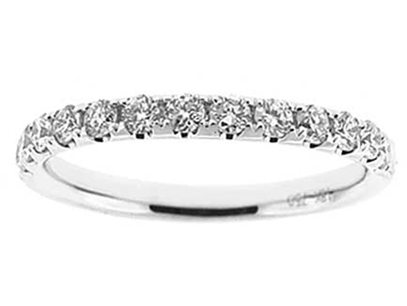 Single Row Micro-Prong Set Band with Round Diamonds in 18k White Gold (Stackable)