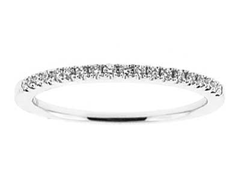 Single Row Thin Band with Round Diamonds Set in 18k White Gold (Stackable)