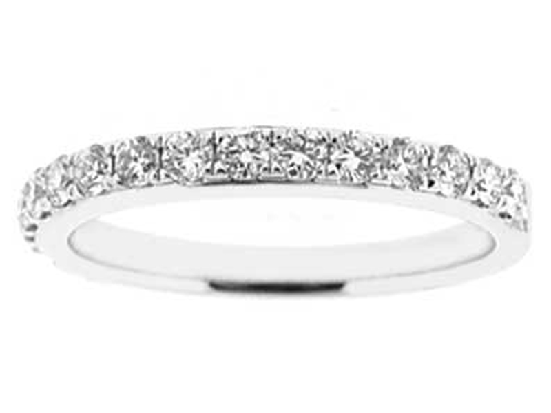 Single Row Micro-Prong Set Band with Round Diamonds in 18k White Gold (Stackable)