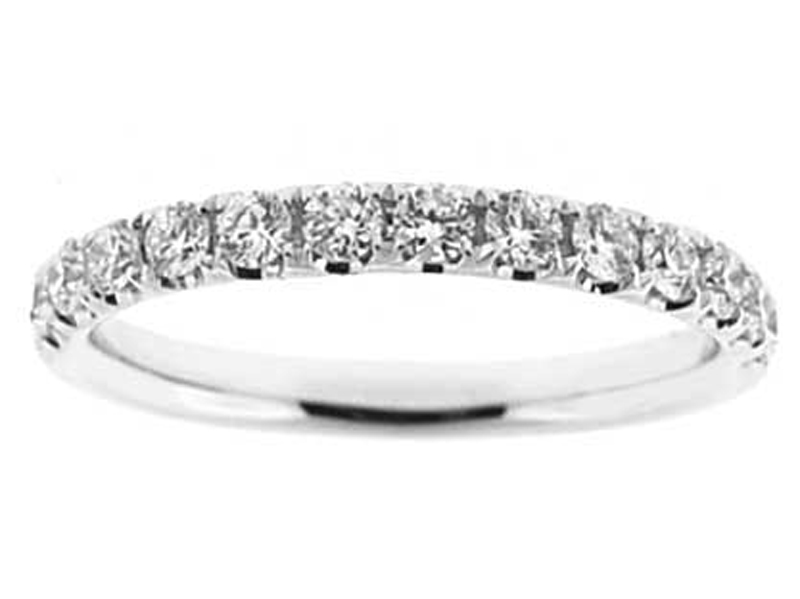 Single Row Micro-Prong Set Band with Round Diamonds in 18k White Gold (Stackable)