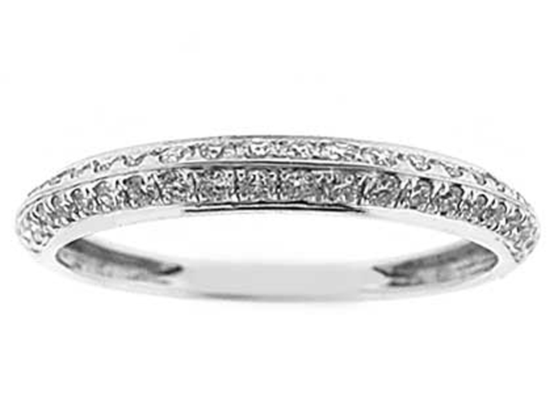 Knife Edge Band with Micro-Pavé Set Round Diamonds in 18k White Gold