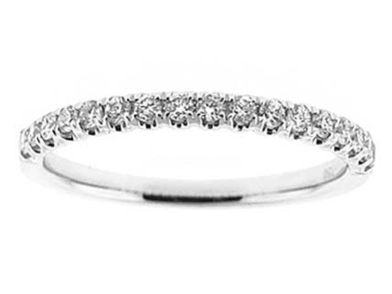 Single Row Micro-Prong Set Band with Round Diamonds in 18k White Gold (Stackable)